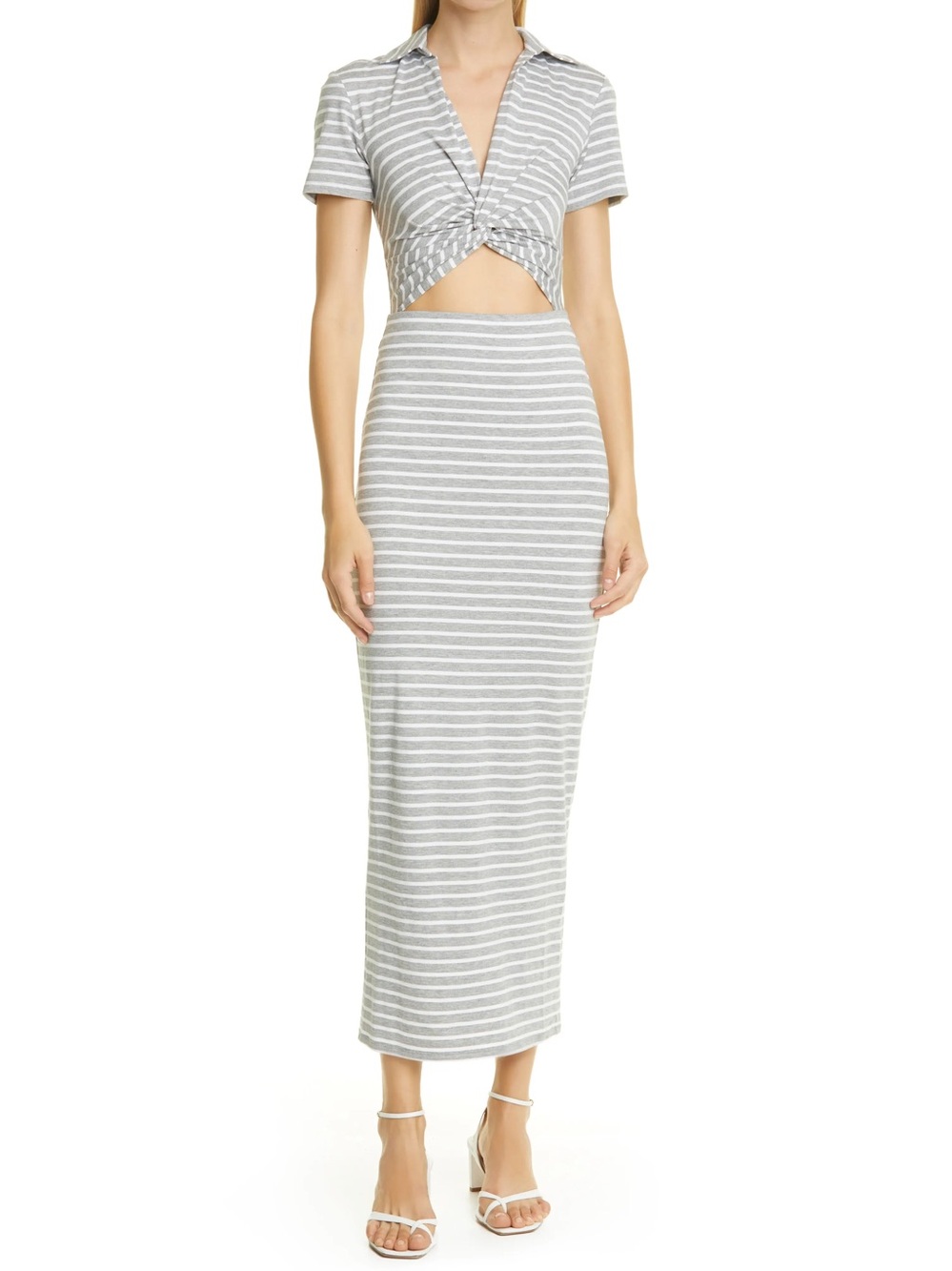 Favorite Daughter Twist Front Grey Stripe Midi Maxi Soft T-Shirt Material Medium